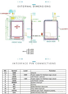 2.4 Inch TFT Color Display with240*320 Resolution and 8-bit RGB Interface Driving IC ST7789V  All angle 4LEDS Backlight