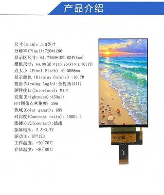 5.0" IPS TFT Display Module with 720X1280 Resolution and MIPI Interface