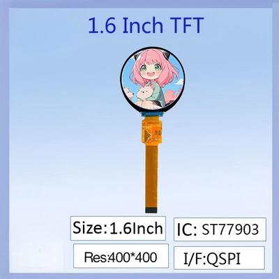 Écran LCD TFT IPS rond de 1,6 pouce - Résolution 400x400, circuit intégré de commande ST77903, interface enfichable 16 broches, couleur, grand angle de vision pour appareils portables intelligents/instruments industriels/projets électroniques DIY