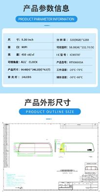 9.3 inch IPS TFT LCD Module with 320RGBx1280 Resolution and MIPI Interface